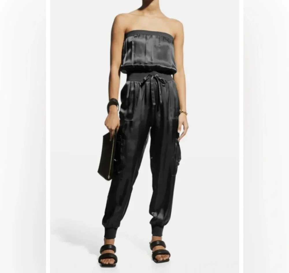 Cinq a Sept Tous Les Jours Strapless Cargo Jumpsuit Black Size S Utility Pockets